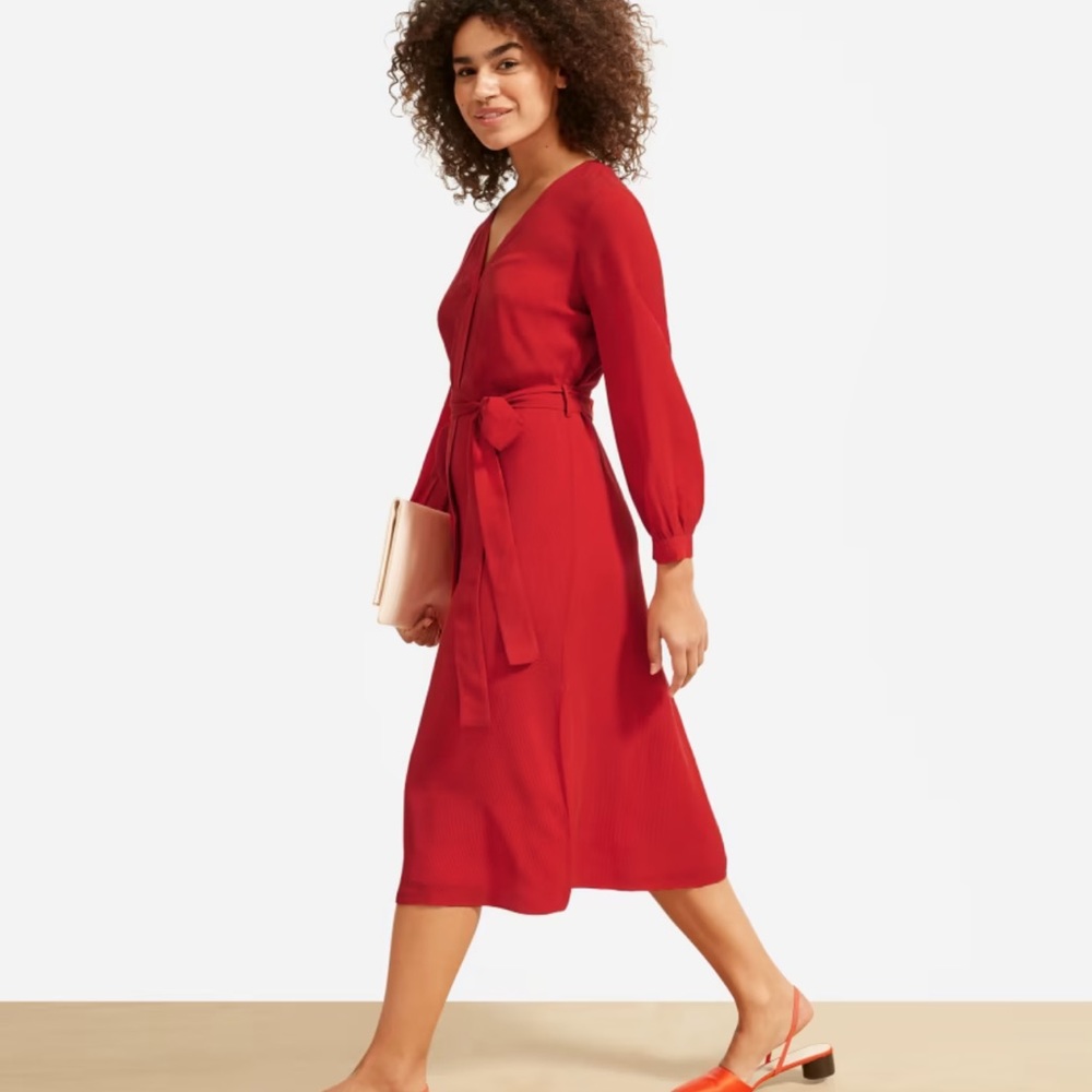 EVERLANE The Cupro Blouson Dress in Tomato || Midi Length || Sz 8